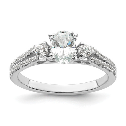 14KT White Gold 3 Stone 1/2ct Oval Semi-Mount Including 2-2.6mm Side Stones Diamond Engagement Ring