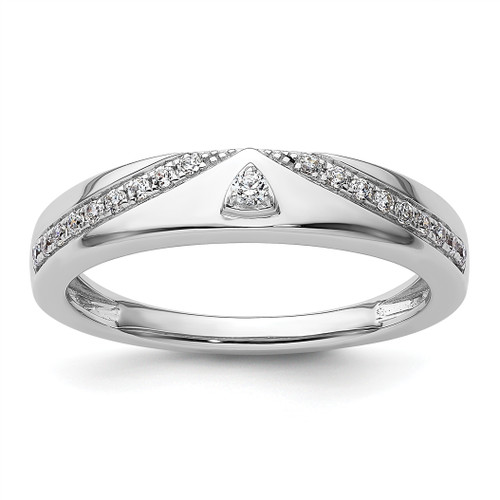 14KT White Gold Triangle Diamond Mens Complete Wedding Band