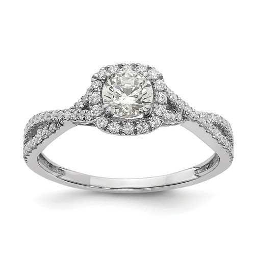 14KT White Gold Halo Plus (Holds 1/2 carat (5.2mm) Round Center) 1/3 carat Diamond Semi-mount Engagement Ring