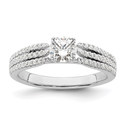 14KT White Gold 3-Row (Holds 1/2 carat (5.2mm) Round Center) 1/4 carat Diamond Semi-Mount Engagement Ring