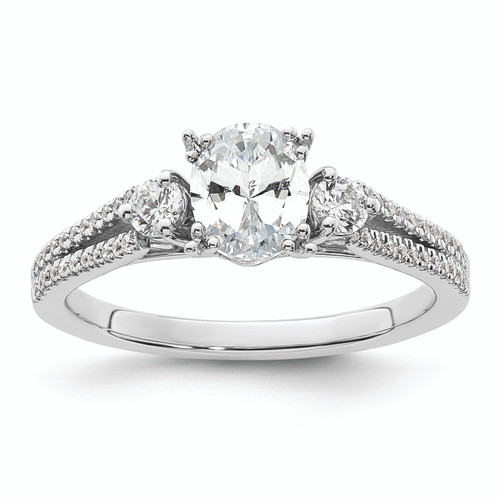 14KT White Gold 3 Stone 3/4ct Oval Semi-Mount Including 2-2.8mm Side Stones Diamond Engagement Ring