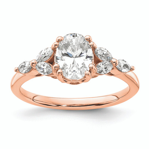14KT Rose Gold (Holds 1 carat (8.00x6.1mm) Oval Center) 1/5 carat Marquise Diamond Semi-Mount Engagement Ring