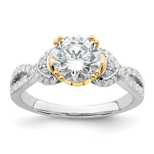 14KT Two-tone Criss-Cross (Holds 1.5 carat (7.5mm) Round Center) 1/3 carat Diamond Semi-Mount Engagement Ring