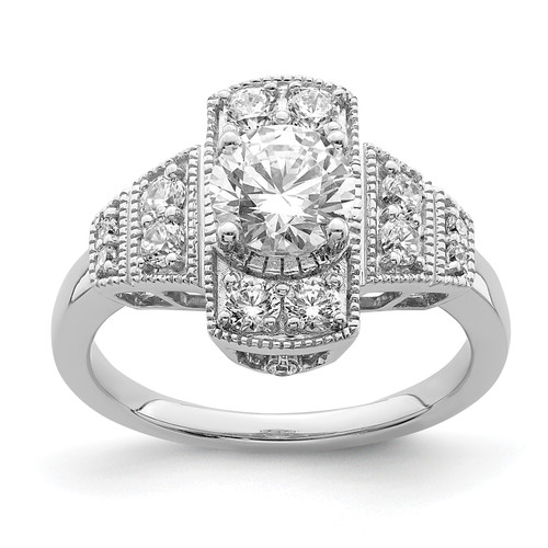 14KT White Gold Art Deco (Holds 5/8 carat (5.6mm) Round Center) 1/3 carat Diamond Semi-mount Engagement Ring