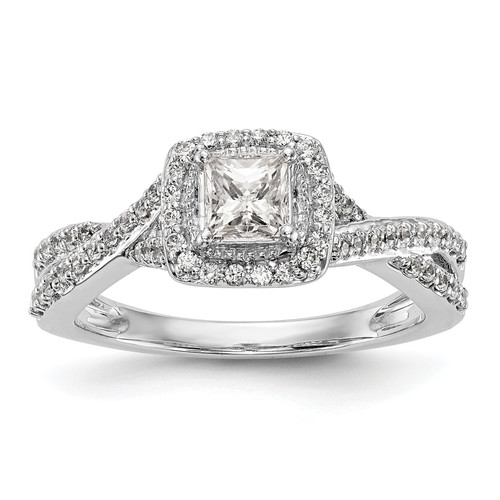 14KT White Gold Halo Twist (Holds 1/3 carat (3.8mm) Princess Center) 1/3 carat Diamond Semi-Mount Engagement Ring