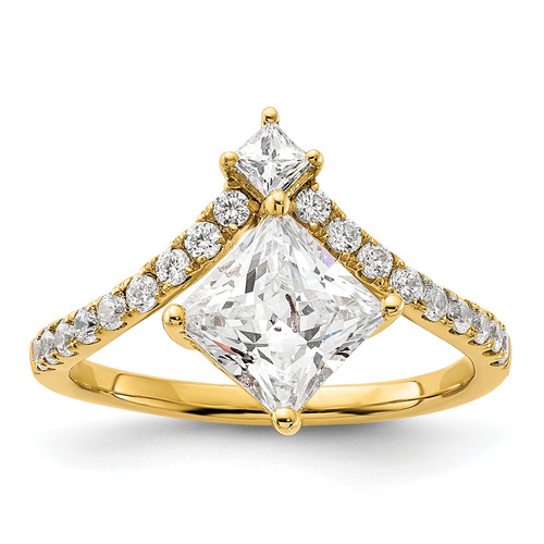 14KT Asymmetric (Holds 1.5 carat (6.5mm) Princess Center) 1/2 carat Diamond Semi-Mount Engagement Ring