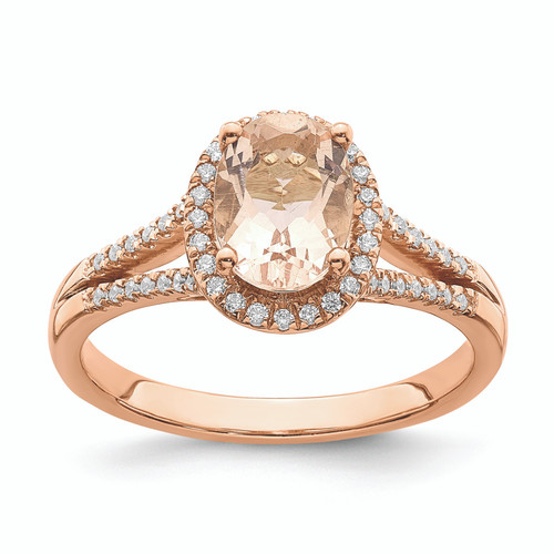Blooming Bridal 14KT Rose Gold Halo 8x6mm Oval Morganite and 1/5 carat Diamond Complete Engagement Ring