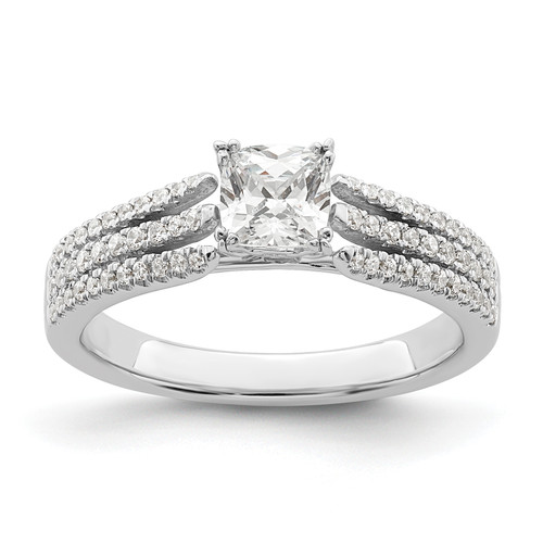 14KT White Gold 3-Row (Holds 1/2 carat (4.9mm) Cushion Center) 1/4 carat Diamond Semi-Mount Engagement Ring