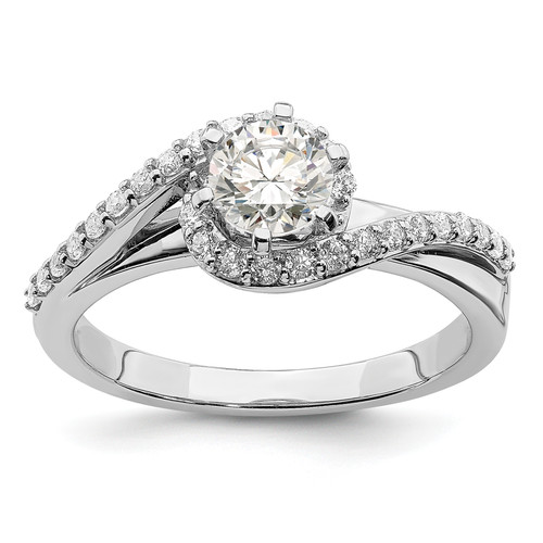 14KT White Gold By-Pass Halo (Holds 1/2 carat (5.2mm) Round Center) 1/3 carat Diamond Semi-mount Engagement Ring