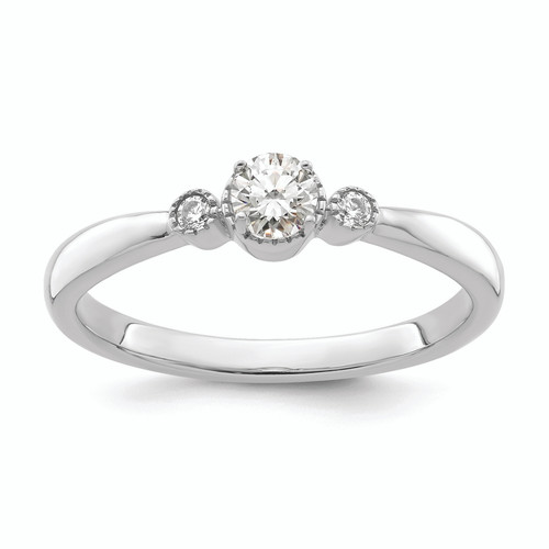 14KT White Gold Beaded Edge Petite 3-Stone 1/4 carat Round Diamond Complete Promise/Engagement Ring