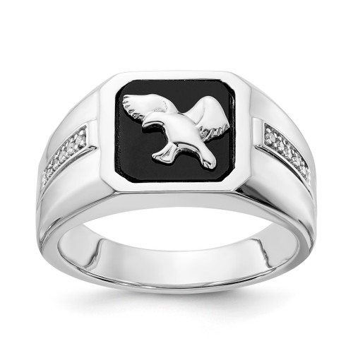 10KT White Gold Polished Onyx & Diamond Eagle Mens' Ring