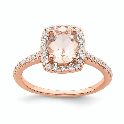 Blooming Bridal 14KT Rose Gold Halo 8x6mm Oval Morganite and 1/3 carat Diamond Complete Engagement Ring