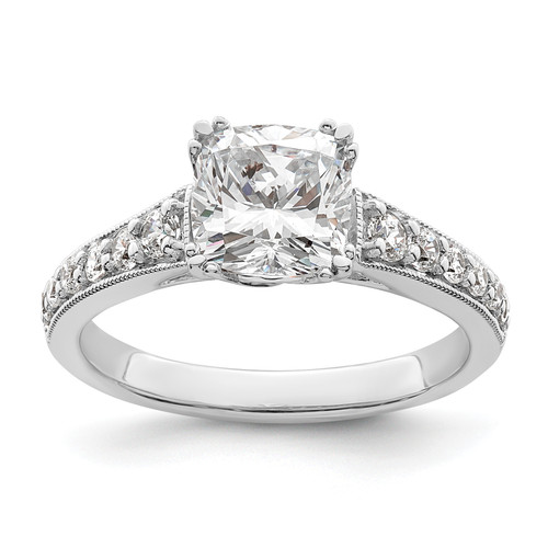 14KT White Gold (Holds 1.5 carat (7.00mm) Cushion Center) 1/3 carat Diamond Semi-Mount Engagement Ring