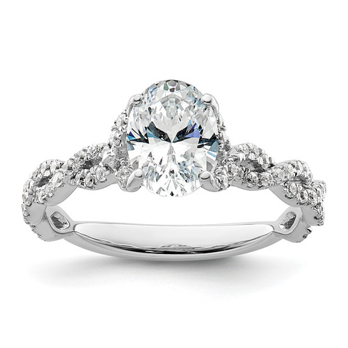 14KT White Gold Diamond Oval Semi-mount Criss-Cross Engagement Ring