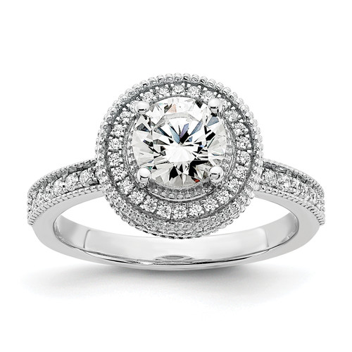 True Origin White Gold 1/3 carat Lab Grown Diamond VS/SI  D E F  Semi Mound Round Fancy Halo Engagement Ring