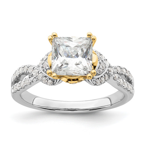 14KT Two-tone Criss-Cross (Holds 1.5 carat (6.5mm) Princess Center) 1/3 carat Diamond Semi-Mount Engagement Ring