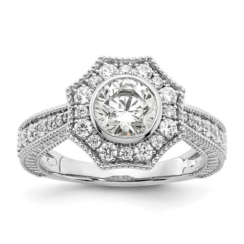 True Origin White Gold 1/2 carat Lab Grown Diamond VS/SI  D E F  Semi Mound Round Fancy Halo Engagement Ring