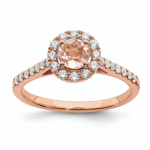 Blooming Bridal 14KT Rose Gold Halo 5.2mm Round Morganite and 3/8 carat Diamond Complete Engagement Ring