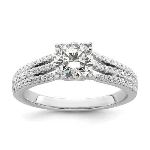 14KT White Gold 3-Row (Holds 1 carat (6.5mm) Round Center) 1/4 carat Diamond Semi-Mount Engagement Ring