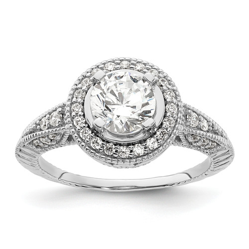 14KT White Gold Halo Plus (Holds 3/4 carat (6.5mm) Round Center) 1/3 carat Diamond Semi-Mount Engagement Ring