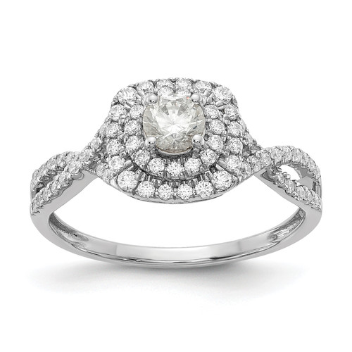 14KT White Gold Double Halo (Holds 1/3 carat (4.5mm) Round Center) 3/8 carat Diamond Semi-mount Engagement Ring