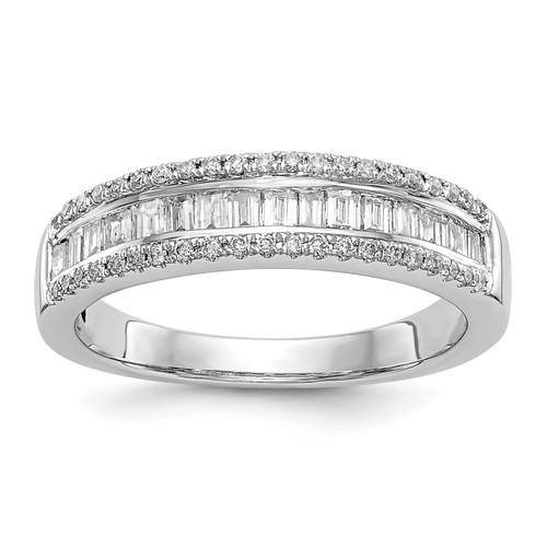 14KT White Gold 3/8 carat Round/Baguette Diamond Complete Wedding Band