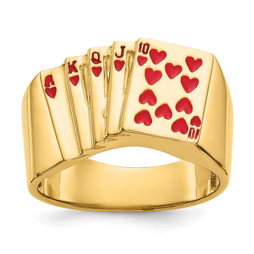 14KT Enameled Royal Flush in Hearts Mens Ring