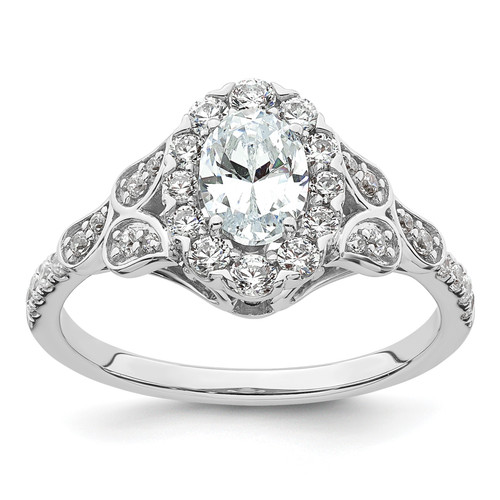 14KT White Gold Vintage Oval Halo Diamond Semi-Mount Engagement Ring