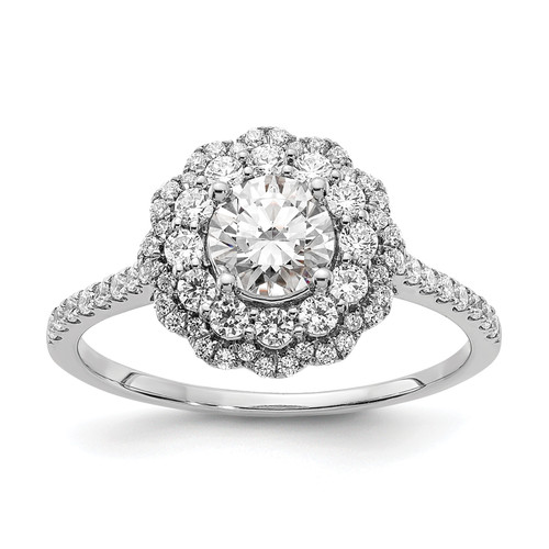 14KT White Gold Double Halo (Holds 5/8 carat (5.5mm) Round Center) 1/2 carat Diamond Semi-Mount Engagement Ring