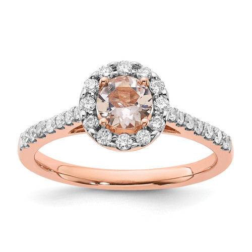 14KT Rose Gold Round Morganite Center Diamond Halo Engagement Ring
