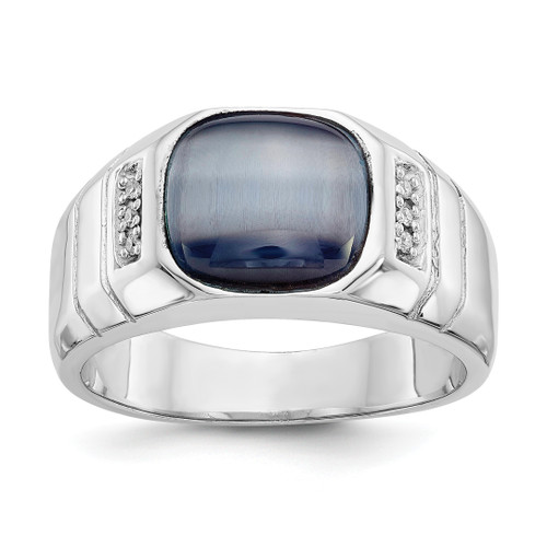 10KT White Gold Diamond and Grey Cat's Eye Ring