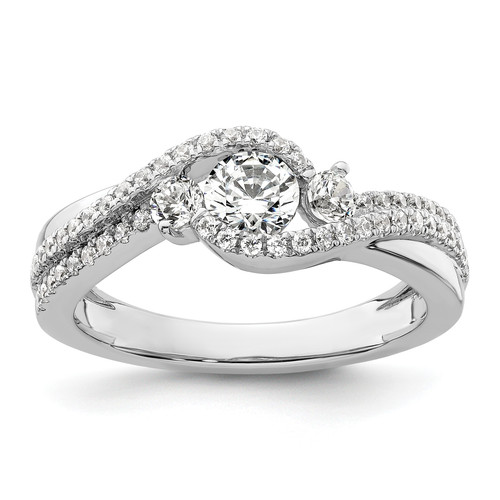 14KT White Gold Three Stone ByPass Diamond Semi-Mount Including 2-2.7mm Side Stones Engagement Ring