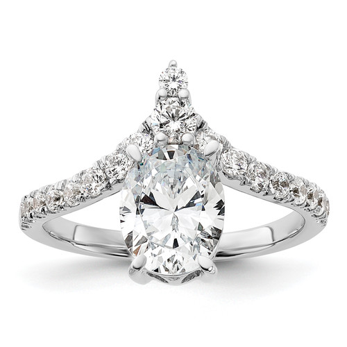 14KT White Gold Asymmetric (Holds 1.5 carat (9.2x6.9mm) Oval Center) 5/8 carat Diamond Semi-Mount Engagement Ring