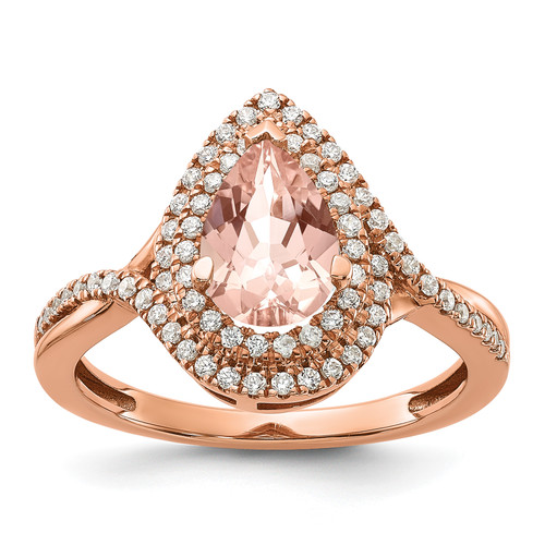 14KT Rose Gold Blooming Bridal Morganite Pear Complete Engagement Ring