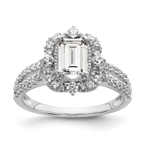 14KT White Gold Vintage Halo (Holds 1 carat (6.9x5.2mm) Emerald-cut Center) 5/8 carat Diamond Semi-Mount Engagement Ring