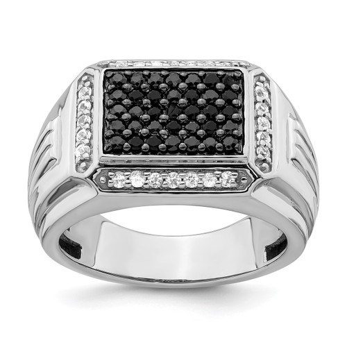 14KT White Gold Polished Black and White Sapphire Mens Ring