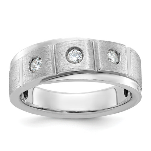 14KT White Gold IBGoodman Men's Polished and Satin 1/4 carat Diamond Complete Ring