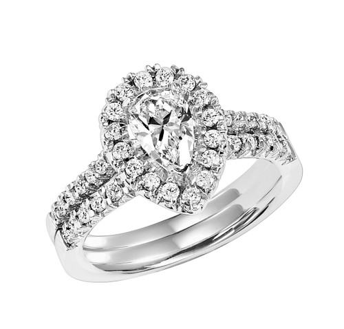 14KTW SI2-I1 (H/I) Halo Wedding Set with 3/8 ct Pear Center = 3/4 cttw