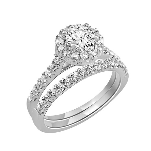 14KTW SI2-I1 (H/I) Halo Wedding Set with 1/2 ct Round Center = 1 CTW