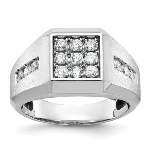 IBGoodman 14KT White Gold Men's Polished and Satin 1 Carat AA Quality Diamond Square Cluster Ring