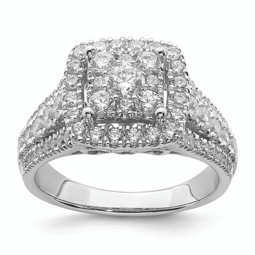14KT White Gold Square Halo Cluster 1.3 carat Diamond Complete Engagement Ring
