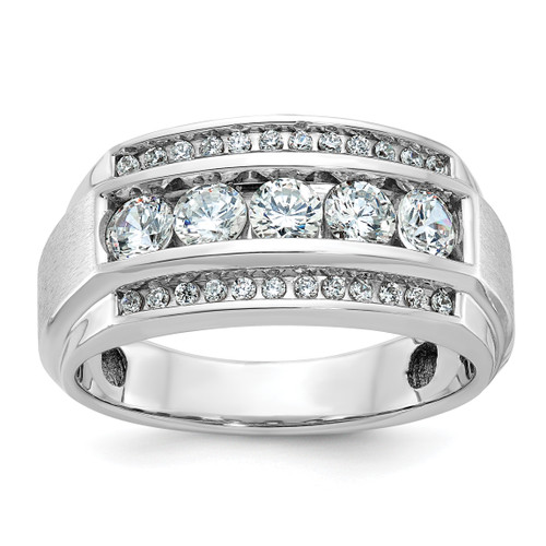 IBGoodman 14KT White Gold Men's Polished and Satin 3-Row 1 1/4 Carat AA Quality Diamond Ring