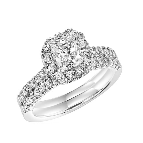 14KTW SI2-I1 (H/I) Halo Wedding Set 1CT Diamond Cushion Center