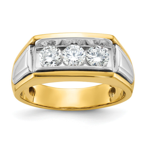 IBGoodman 14KT Two-tone Men's Polished and Grooved 3-Stone 1 Carat AA Quality Diamond Ring