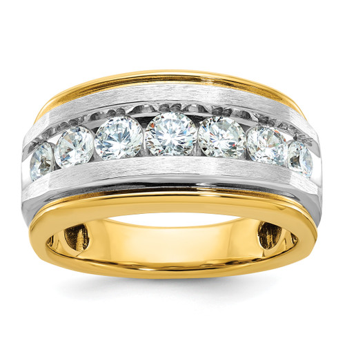 IBGoodman 14KT with White Rhodium Men's Polished Satin and Grooved 7-Stone 1 1/5 Carat AA Quality Diamond Ring