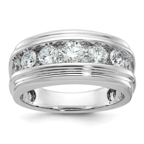 IBGoodman 10KT White Gold Men's Polished and Grooved 2 Carat A Quality Diamond Ring