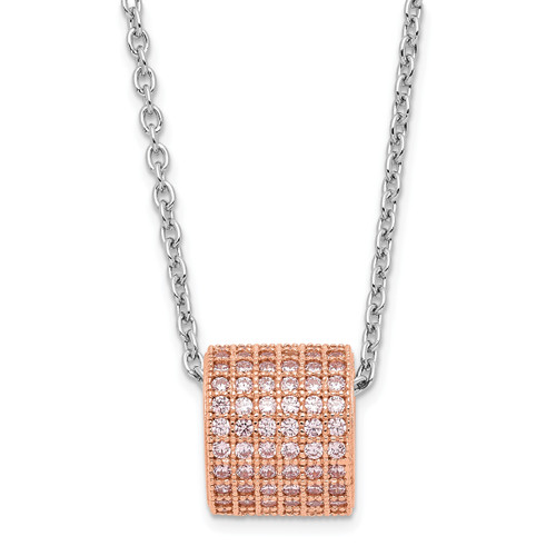 Brilliant Embers Sterling Silver Rose Gold-plated Pink Cubic Zirconia with  2in ext Necklace