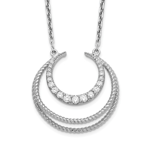 Sterling Silver Rhodium-plated Cubic Zirconia Fancy with 2in ext Necklace