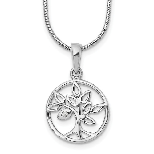 White Ice Sterling Silver Rhodium-plated 18 Inch Diamond Tree Necklace with 2 Inch Extender