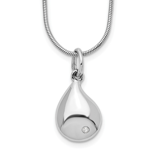 White Ice Sterling Silver Rhodium-plated 18 Inch Diamond Teardrop Necklace with 2 Inch Extender
